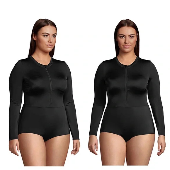 Lands' End Women's Black Long Sleeve Swimsuit - Picture 2 of 3